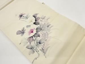 作家物　塩瀬手描き草花模様名古屋帯